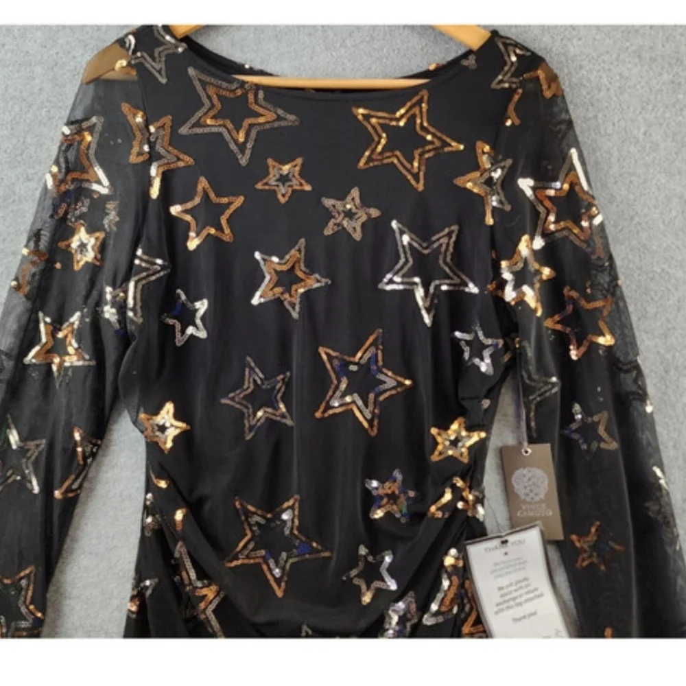Vince Camuto NWT Black Sequin Star Mesh Dress 8 - Picture 5 of 8